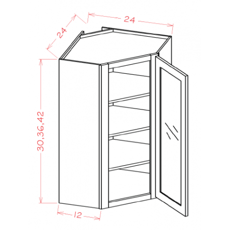 US Cabinet Depot DCW24 Glass Door Diagonal Wall Corner Cabinets, Capital Collection