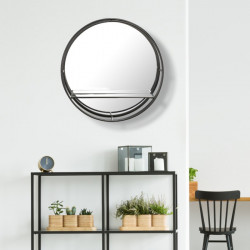 Bain Signature Beatrice Black Round Mirror with Built-in Shelf
