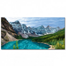 Bain Signature Mountain Lake Hand Painted with Silver Frame