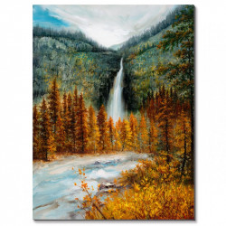 Bain Signature Mountain Waterfall Hand Painted with Silver Frame