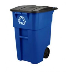 Rubbermaid Commercial Products FG9W2773BLUE Recycle Rollout Container With LID 50 GAL, Blue