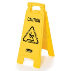 Rubbermaid Commercial Products FG611200YEL Multilingual "Caution" Floor Sign, 2 Sided, 26", Yellow