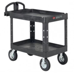 Rubbermaid Commercial Products FG45 Brute Heavy-Duty Ergo Handle Utility Cart with Pneumatic Casters, Lipped Shelf, Black