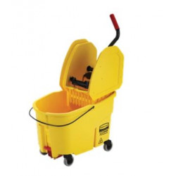 Rubbermaid Commercial Products FG757688YEL WaveBrake 44 QT Down Press Bucket and Wringer, Drain, Yellow