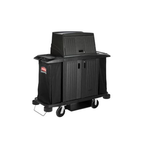 Rubbermaid Commercial Products FG9T1900BLA Executive Full-Size Housekeeping Cart With Hood and Doors - Traditional, Black
