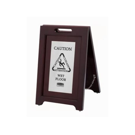 Rubbermaid Commercial Products 186750 22" Executive Series Wooden Multilingual "Caution" Sign, 2-Sided