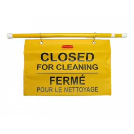 Rubbermaid Commercial Products FG9S1600YEL Multilingual "Closed For Cleaning" Hanging Doorway Safety Sign, Yellow