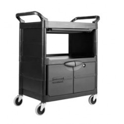 Rubbermaid Commercial Products FG345700BLA Service Utility Cart With Lockable Doors and Sliding Drawer, 200 LB Capacity, Black