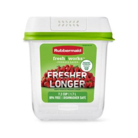 Rubbermaid 2114814 FreshWorks Produce Saver, Medium Produce Storage Container - Square, 2 Piece - 7.2C, Green