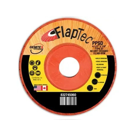 Gemtex Abrasives 8327 Flaptec Premium Ceramic Trimmable Plastic Standard Density Back Flap Disc, Type 27