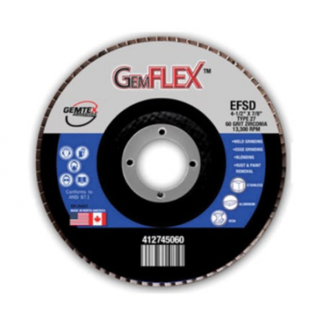 Gemtex Abrasives 412 Gemflex General Purpose Zirconia Fiberglass Standard Density Back Flap Disc
