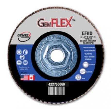 Gemtex Abrasives 422 Gemflex General Purpose Zirconia Fiberglass High Density Back Flap Disc
