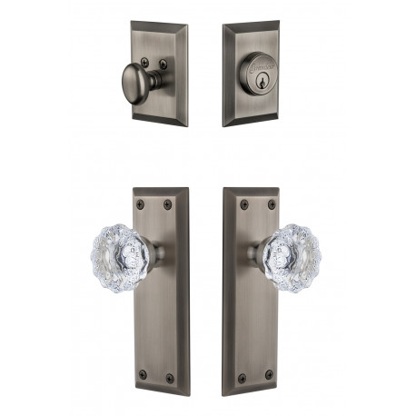 Grandeur Fifth Avenue Plate w/ Fontainebleau Crystal Knob & Matching Deadbolt