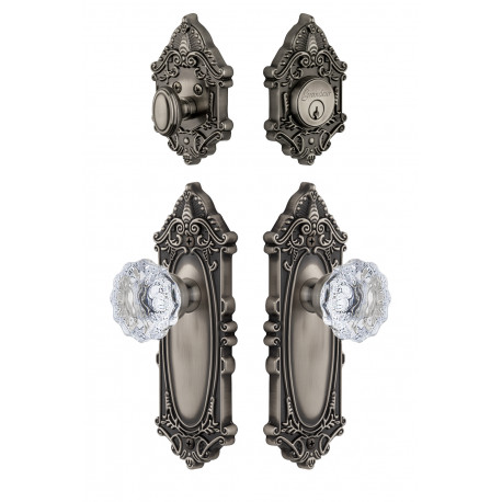 Grandeur Grande Victorian Plate w/ Fontainebleau Crystal Knob & Matching Deadbolt