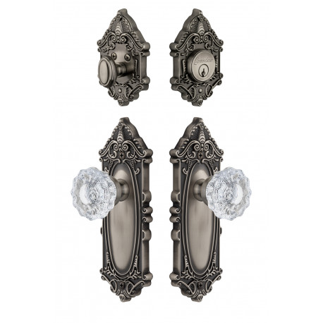 Grandeur Grande Victorian Plate w/ Versailles Crystal Knob & Matching Deadbolt