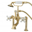 Kingston Brass CC11 Vintage Deck Mount Clawfoot Tub Filler w/ Hand & Shower w/ porcelain cross levers