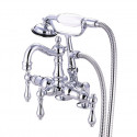 Kingston Brass CC10 Vintage 3-3/8" Wall Mount Clawfoot Tub Filler w/ Hand & Shower w/ Porcelain levers