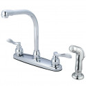 Kingston Brass KB875 NuWave French 8" Centerset High Arch Kitchen Faucet w/ Twin Lever Handle & Matching Sprayer
