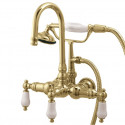 Kingston Brass CC11T Vintage 3-3/8" Wall Mount Clawfoot Tub Filler w/ Hand & Shower w/ porcelain lever