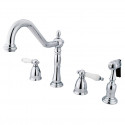 Kingston Brass KB1792PLBS Heritage 8" Widespread Kitchen Faucet with Brass Sprayer