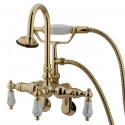 Kingston Brass CC30 Vintage 3-3/8" - 9" Adjustable Center Wall Mount Clawfoot Tub Filler w/ H&C Porcelain levers
