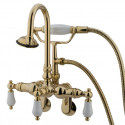 Kingston Brass CC30 Vintage 3-3/8" - 9" Adjustable Center Wall Mount Clawfoot Tub Filler w/ Porcelain Lever