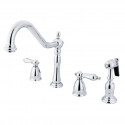 Kingston Brass KB1793ALBS Heritage 8" Center Kitchen Faucet w/ Brass Sprayer & ALBS lever handles