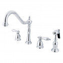 Kingston Brass KB179 Heritage 8" Center Kitchen Faucet w/ Brass Sprayer & ALBS lever handles