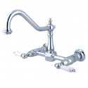 Kingston Brass KS1246PL Heritage 8" Center Wall Mount Kitchen Faucet & PL lever handles