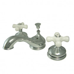 Kingston Brass KS116 Heritage Two Handle 8" to 16" Widespread Lavatory Faucet w/ Brass Pop-up & porcelain cross handles