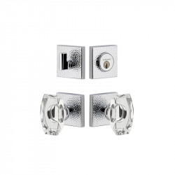 Viaggio QADMHMSTA Quadrato Hammered Rosette Entry Set with Stella Crystal Knob and Matching Deadbolt