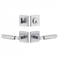 Viaggio QADMLNCON-REB Quadrato Linen Rosette Entry Set with Contempo Rebar Lever and Matching Deadbolt