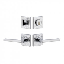 Viaggio QADMHMMIL Quadrato Hammered Rosette Entry Set with Milano Lever and Matching Deadbolt