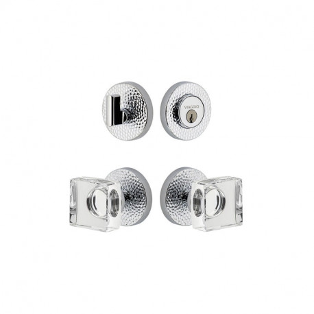 Viaggio CLOMHMQDC Circolo Hammered Rosette Entry Set with Quadrato Crystal Knob and Matching Deadbolt
