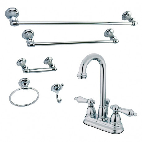 Kingston Brass KBK361 4" Centerset Faucets w/ 5 Pieces Bathroom Hardware