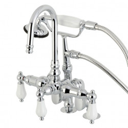 Kingston Brass CC61 Deck Mount Clawfoot Tub Filler With Hand Shower,Porcelain Lever