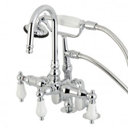 Kingston Brass CC61 Deck Mount Clawfoot Tub Filler With Hand Shower,H & C Porcelain Lever