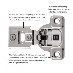 Hickory Hardware HH075216-14 Concealed Self-Closing Cabinet Hinge, Polished Nickel, Pair