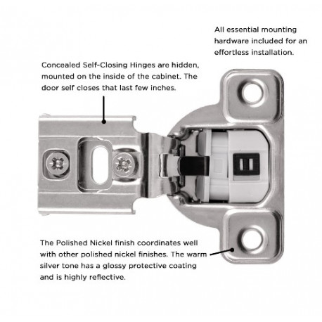 Hickory Hardware HH075216-14 Concealed Self-Closing Hinges Cabinet Hinge, Polished Nickel, Pair