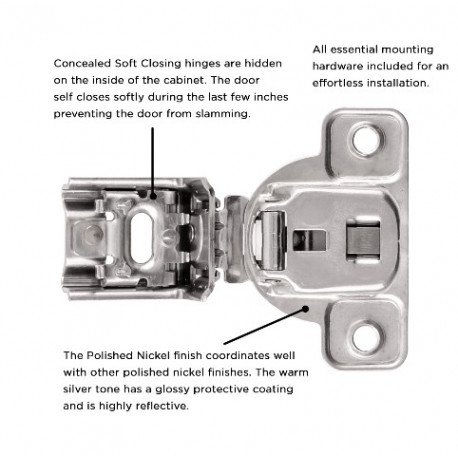 Hickory Hardware HH74718-14 Concealed Self-Closing Hinges Cabinet Hinge, Polished Nickel, Pair