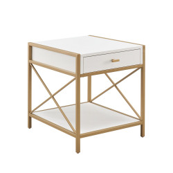Design House 9206-WTGL Claudette 1-Drawer End Table, White/Gold