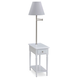 Design House 20037-WT Coastal 1-Drawer Lamp Table w/ AC/USB Charger In White