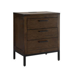 Design House 9076 Tableau 3-Drawer Nightstand w/ AC/USB Charger In Distressed Riverstone