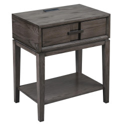 Design House 9074 Oak 1-Drawer Nightstand w/ AC/USB Charger In Smoke Gray