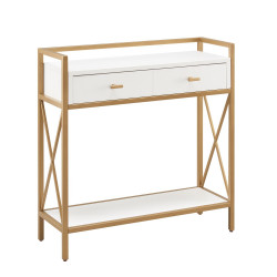 Design House 9231-WTGL Claudette 1-Drawer Hall Stand In White & Gold