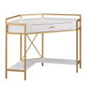 Design House 9230-WTGL Claudette Corner Desk w/ Drawer In White & Gold