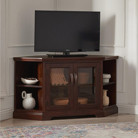 Design House 81287 46" Corner TV Stand w/ Bookcases In Chocolate Cherry