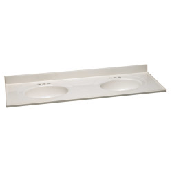 Design House 597401 Cultured Marble 61" Double Bowl Vanity Top In White On White, 4" Centerset