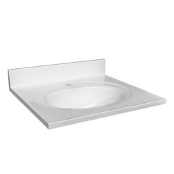 Design House 554/597 Cultured Marble Vanity Top In Solid White, Single Faucet Hole