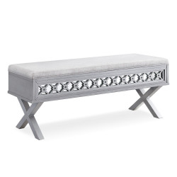 Design House 10142-SV Mirrored Diamond Bench In Silver Leaf/Gray Linen